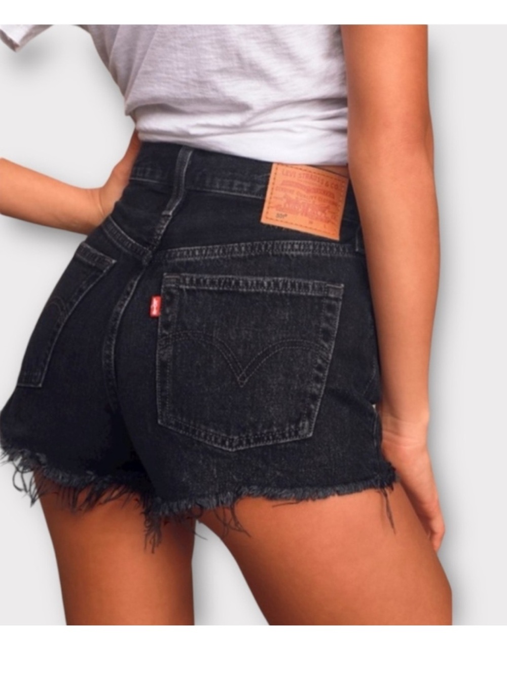 Levi's Black High-Rise distressed Denim Shorts -26